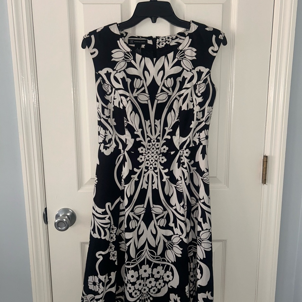 INC International Concepts Black and White Patterned Midi Dress
